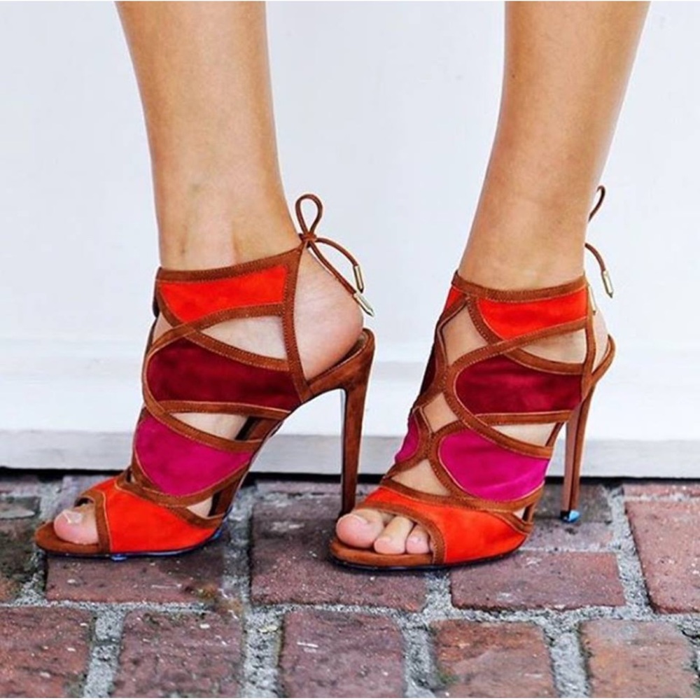 Aquazzura Multcolor Vika Suede Ankle Wrap Sandal  NWOT